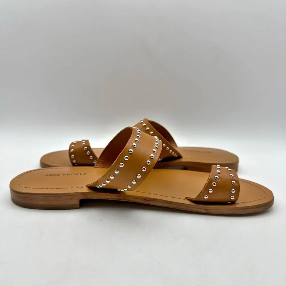 Free People Womens Amelie Tiny Stud Sandals US 9 Brown Tan Leather Slip On NIB - Picture 4 of 13